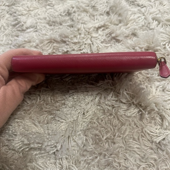 Prada Pink Saffiano Leather Continental Bow Long Zippy Wallet Zip Around Gold - Picture 2 of 11